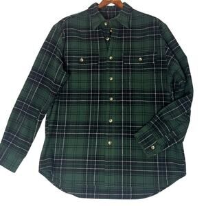 EDDIE BAUER Heavyweight Flannel Shirt Men’s Medium Green Plaid Classic Casual